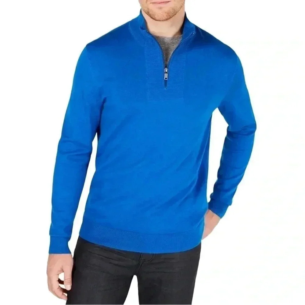 Alfani Novelty Table Acapulco Blue 1/4 Zip Mens Sweater
